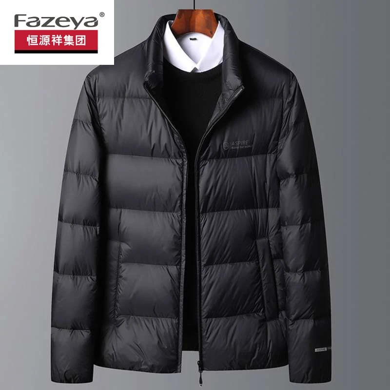 恒源祥集团彩羊冬季男士羽绒服立领纯色中年白鸭绒连帽防钻绒加厚