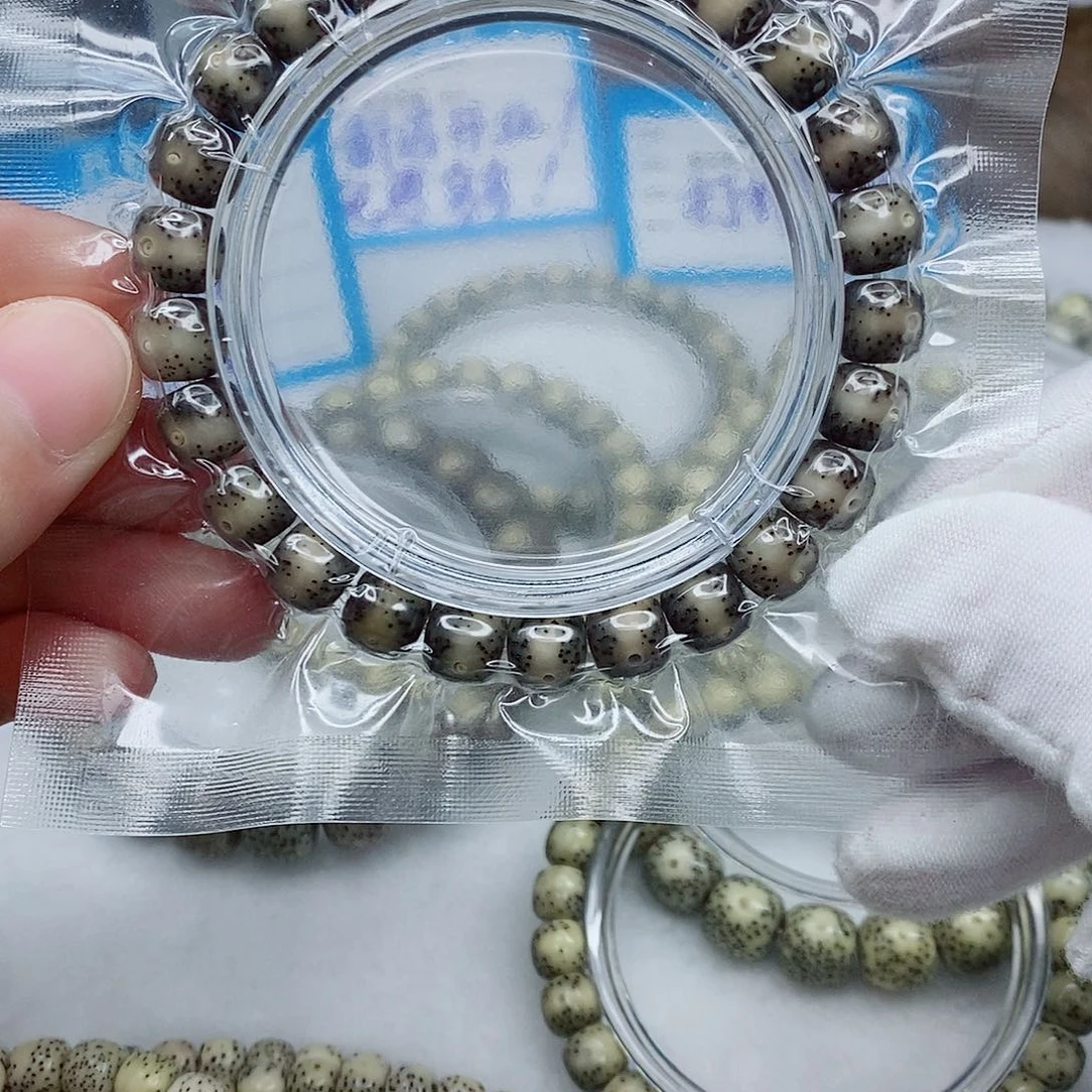 悲***龟手串星月菩提原生态黑冰一线天留白9×8桶珠手串