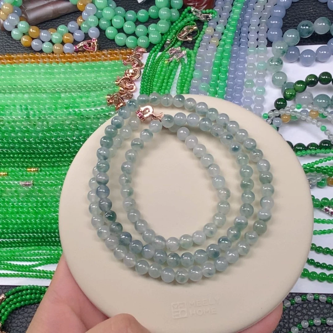 颈饰未镶嵌翡翠缅甸天然翡翠冰种飘花项链6