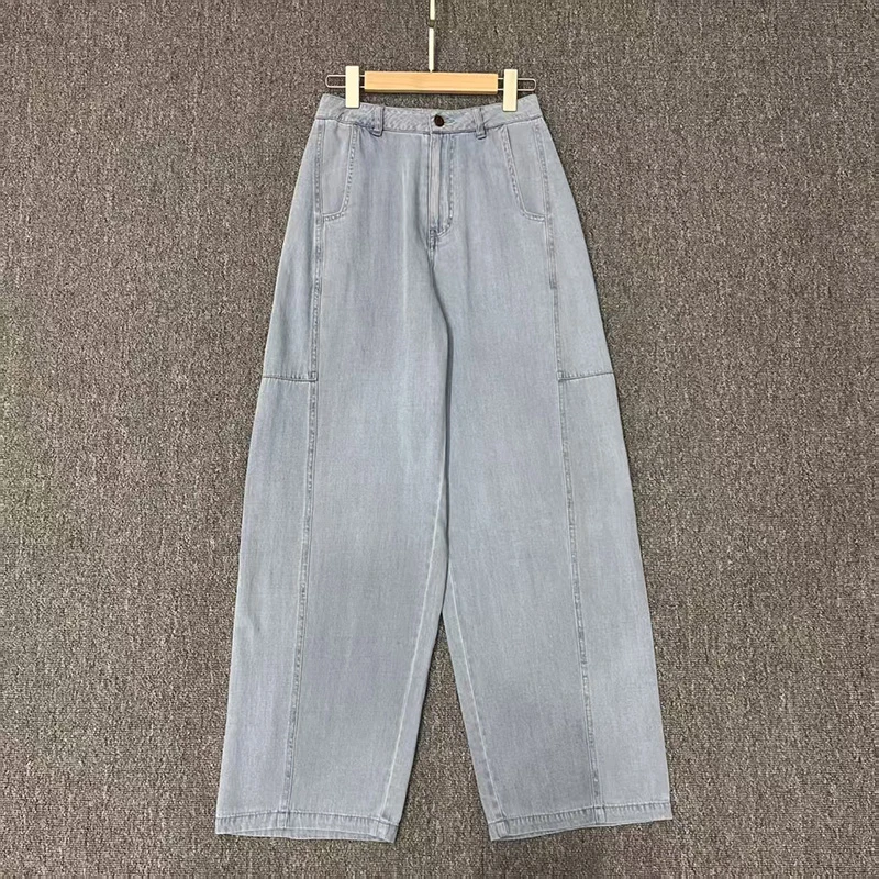 宝丫轻奢  女式复古简约宽松拼接休闲牛仔裤K1784
