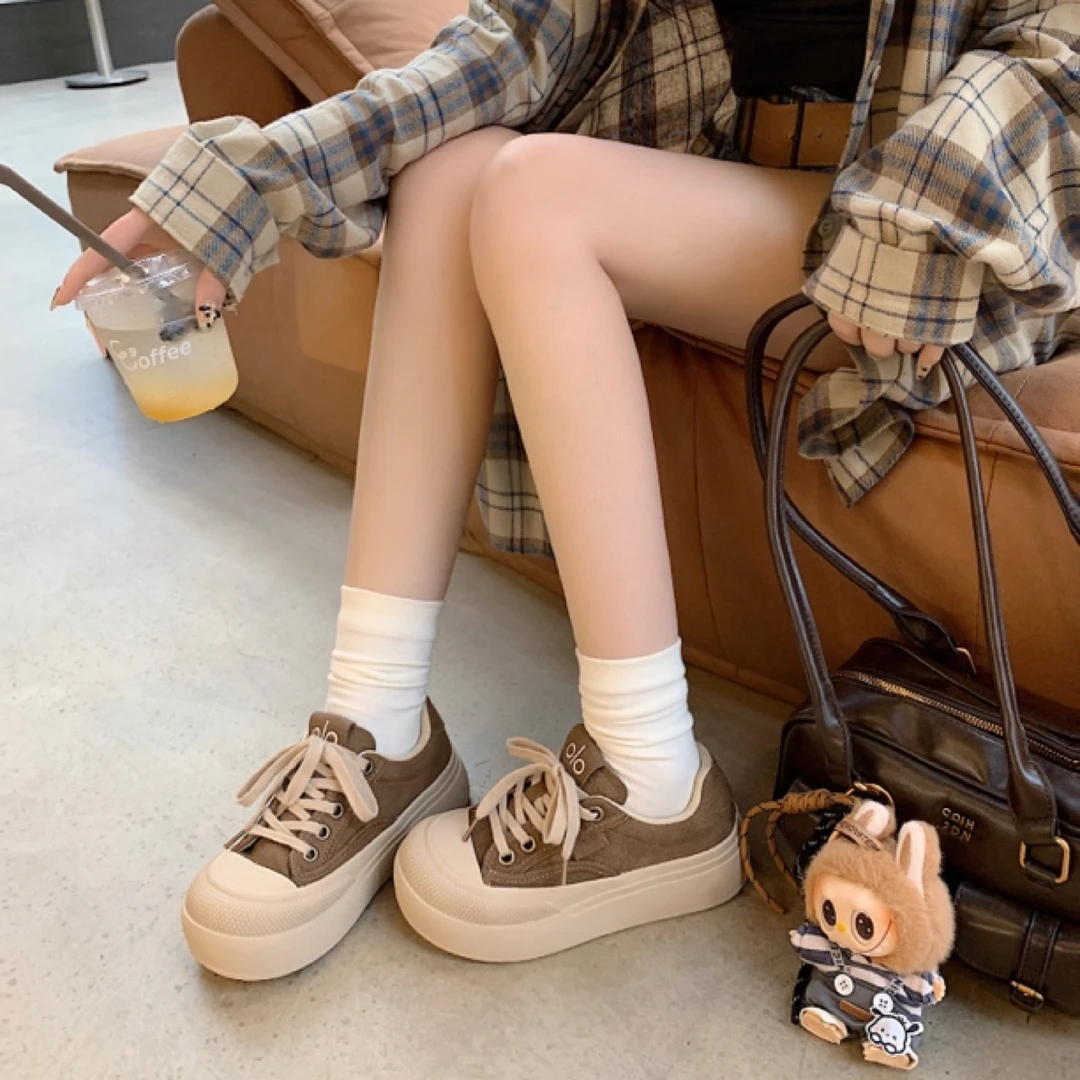 圆头厚底青年鞋时尚休闲鞋运动胶粘秋季外穿系带日系ins交叉绑带