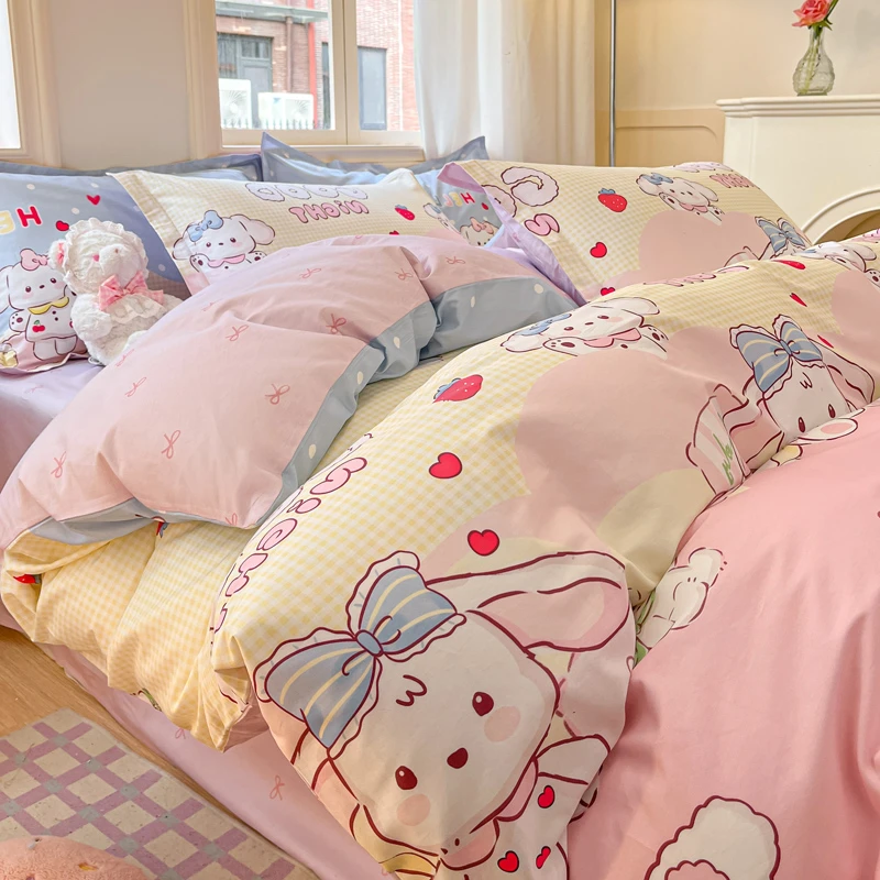 全棉亲肤柔小清新被套床单款四件套学生宿舍三件套床笠款床上用品