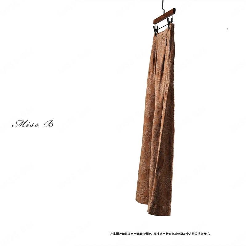 YIWEN-【捡漏款】时尚气质款炒色提花棉麻宽松阔腿裤KZK645