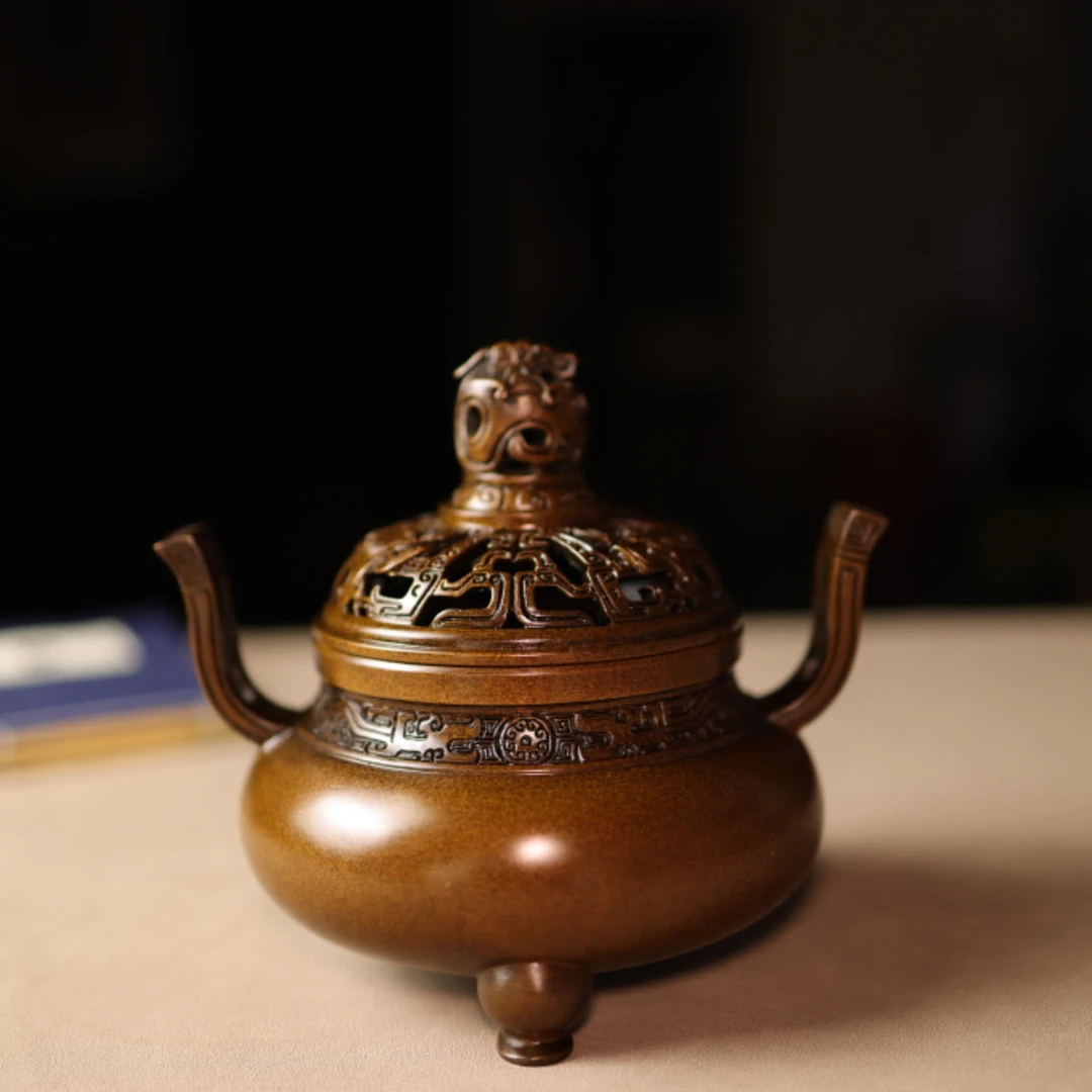 赵玉保手工铜炉 饕餮纹朝官耳马蹄足熏炉