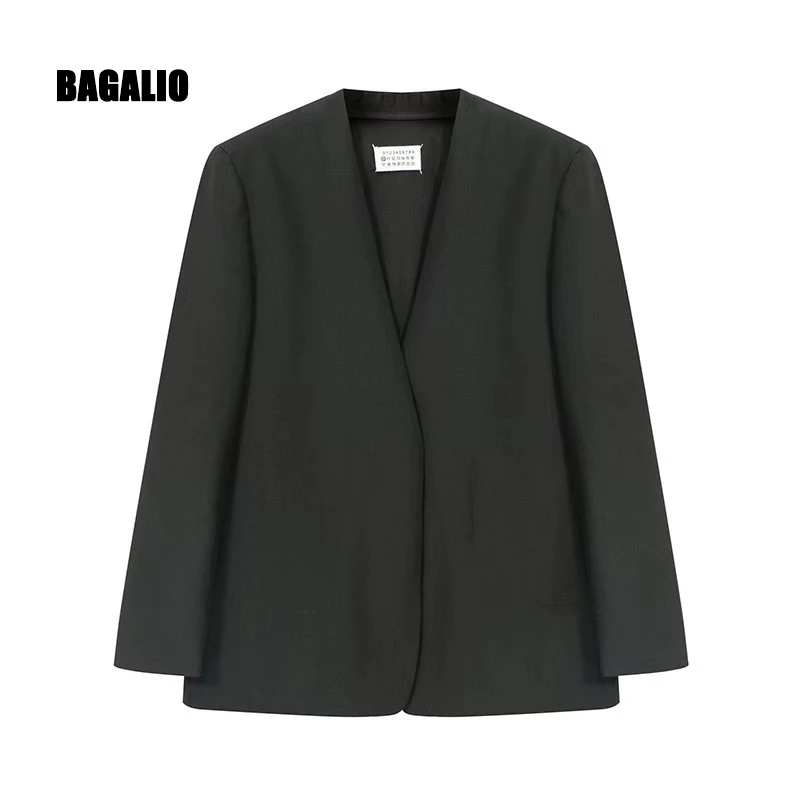 BAGALIO简约无领羊毛高级黑西装男女同款 3357