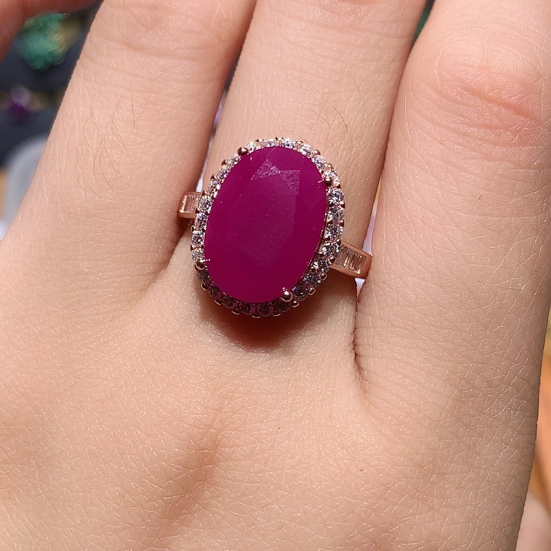 戒指红宝石银S925镶嵌