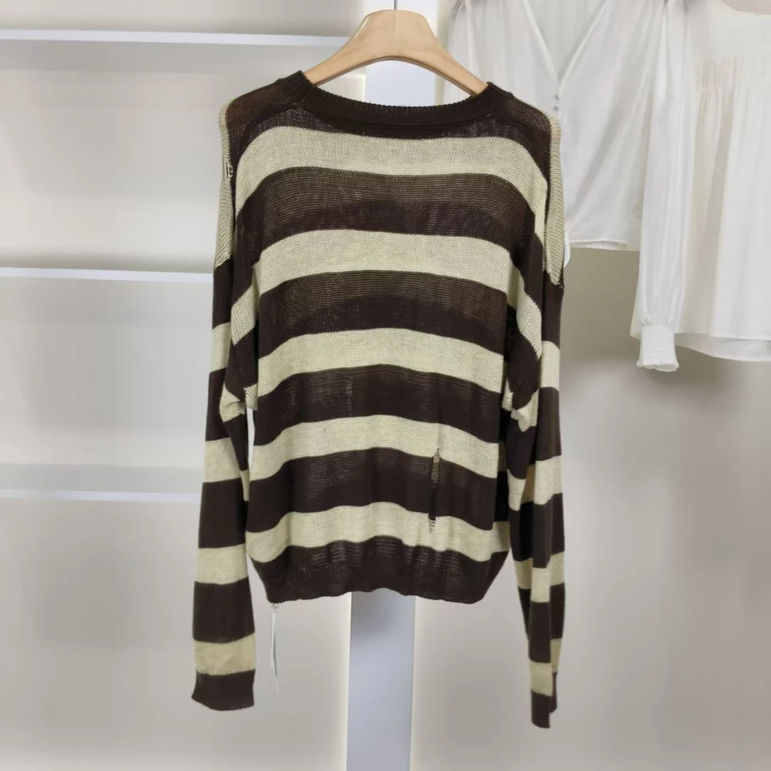 麦迪尚品【夕Y】50909485 春秋简约针织条纹上衣品牌女装