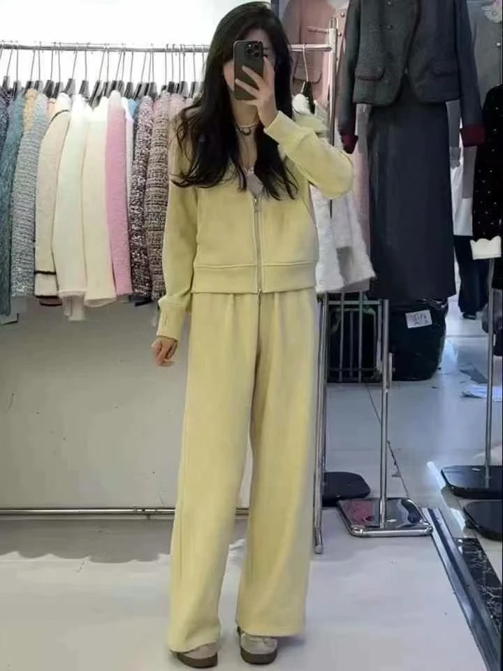 欧货连帽开衫卫衣女2025春季新款松紧高腰宽松显瘦阔腿裤两件套潮