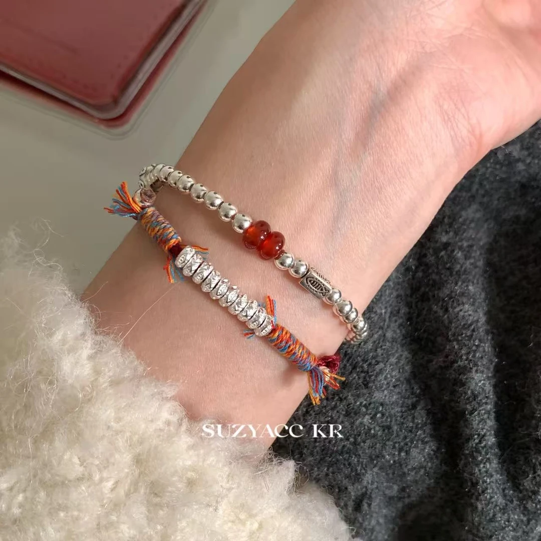 Suzyacc Kr 925银布艺手链 【年年有鱼】小鱼盘缠红绳手链DC0349