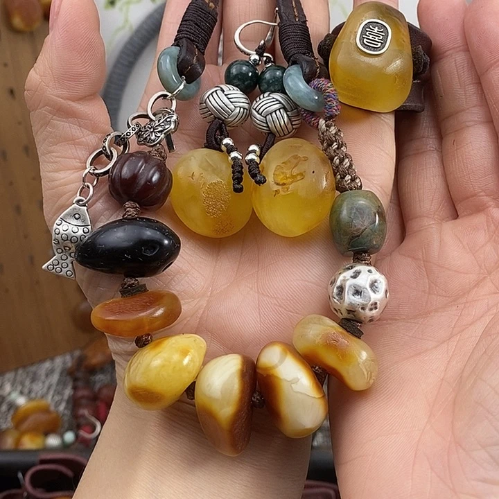 蜜蜡裸石未镶嵌晓****)项链耳环戒指