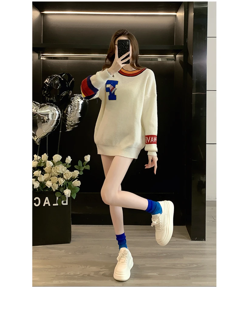 小香风独特漂亮小衫韩系撞色设计毛衣女2025秋冬宽松慵懒针织上衣