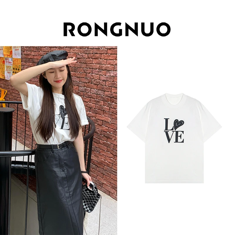 4211【M】爱心短袖T恤上衣女宽松百搭甜辣小上衣内搭设计感小众