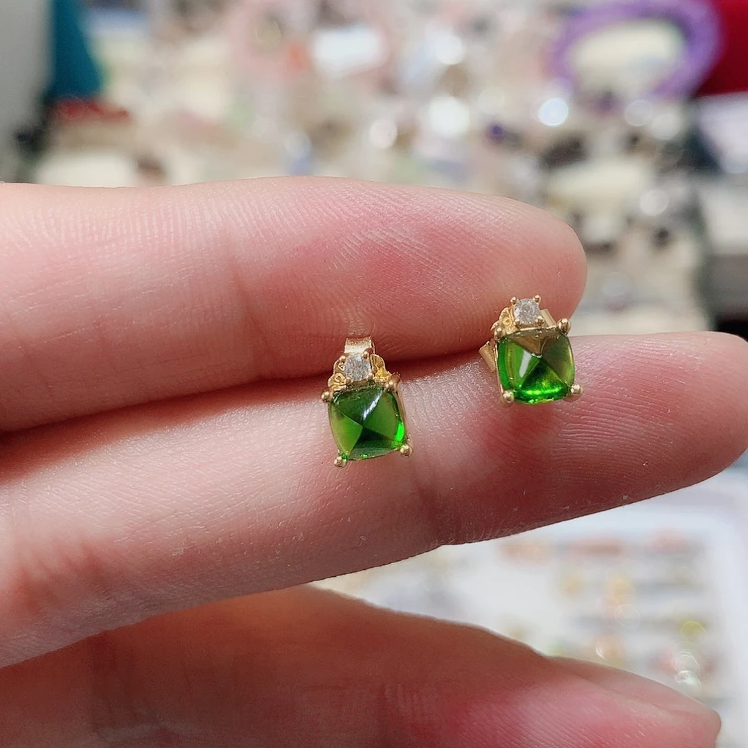 耳钉透辉石银S925镶嵌