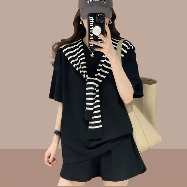 休闲运动服套装女2025夏季韩版小个子宽松盐系学生短袖短裤两件套