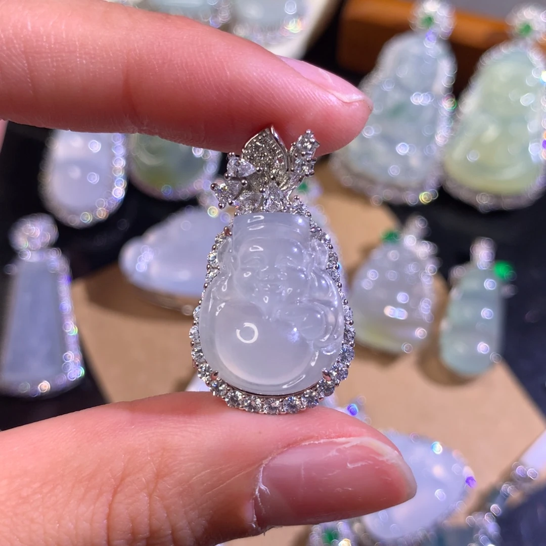 良***霄翡翠银S925镶嵌吊坠(不含链)