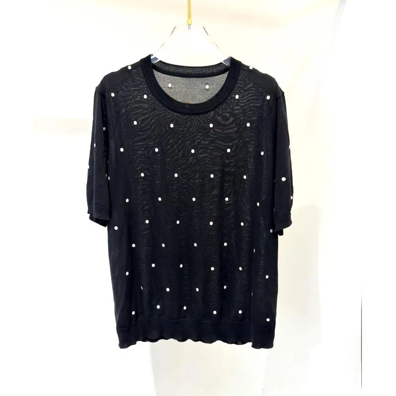 【深圳霞姐】夏季新款大码女装重工刺绣波点针织短袖