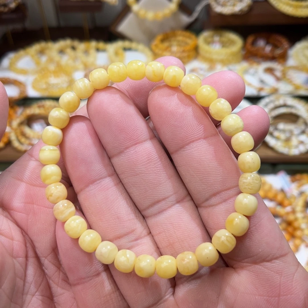蜜蜡未镶嵌手链有瑕疵6.5mm