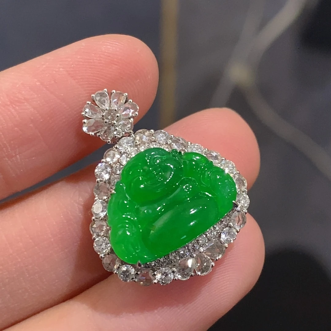 翡翠颈饰18K金镶嵌天然缅甸A货翡翠