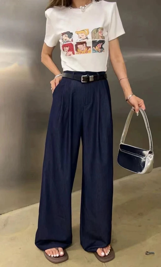 【海南简爱】新款夏薄高腰垂感简约宽松直筒休闲裤 16382-1