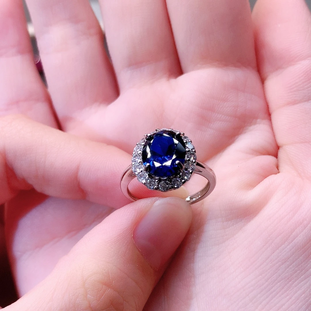 戒指蓝宝石银S925镶嵌