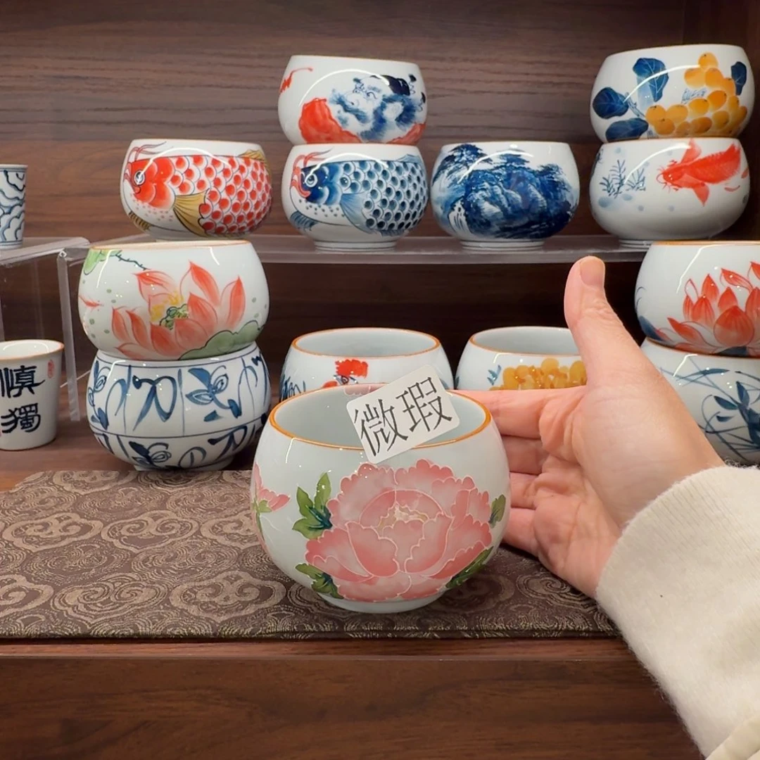 釉下手绘茶具微瑕