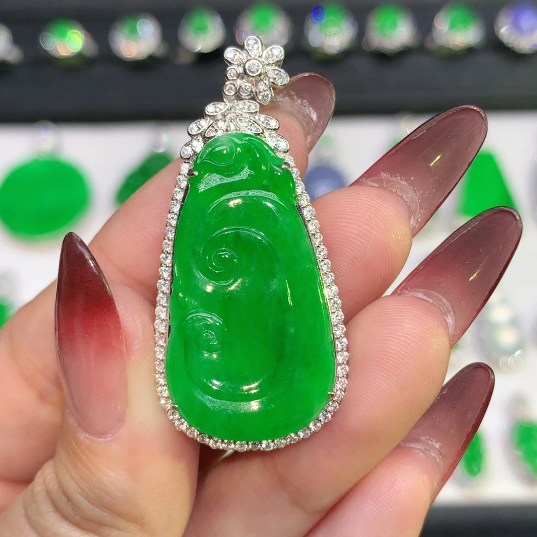 翡翠18K金镶嵌吊坠(不含链)