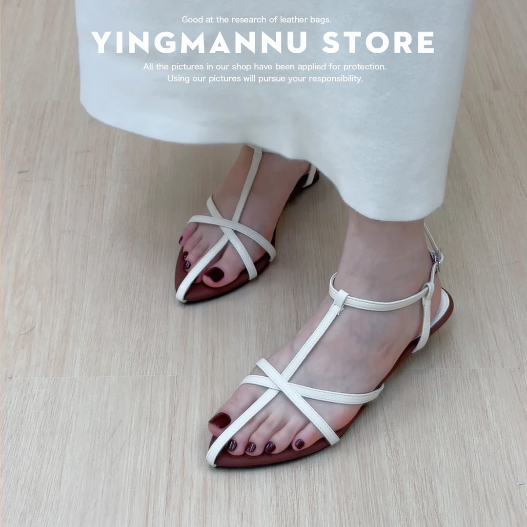 时尚尖头露趾交叉带凉鞋女2025夏新款法式细带仙女风气质罗马凉鞋
