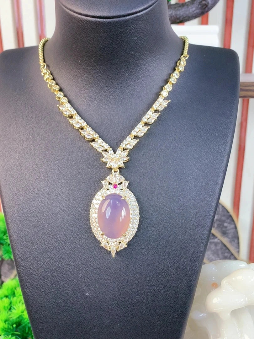 天然正冰紫罗兰冰种天使之星项链