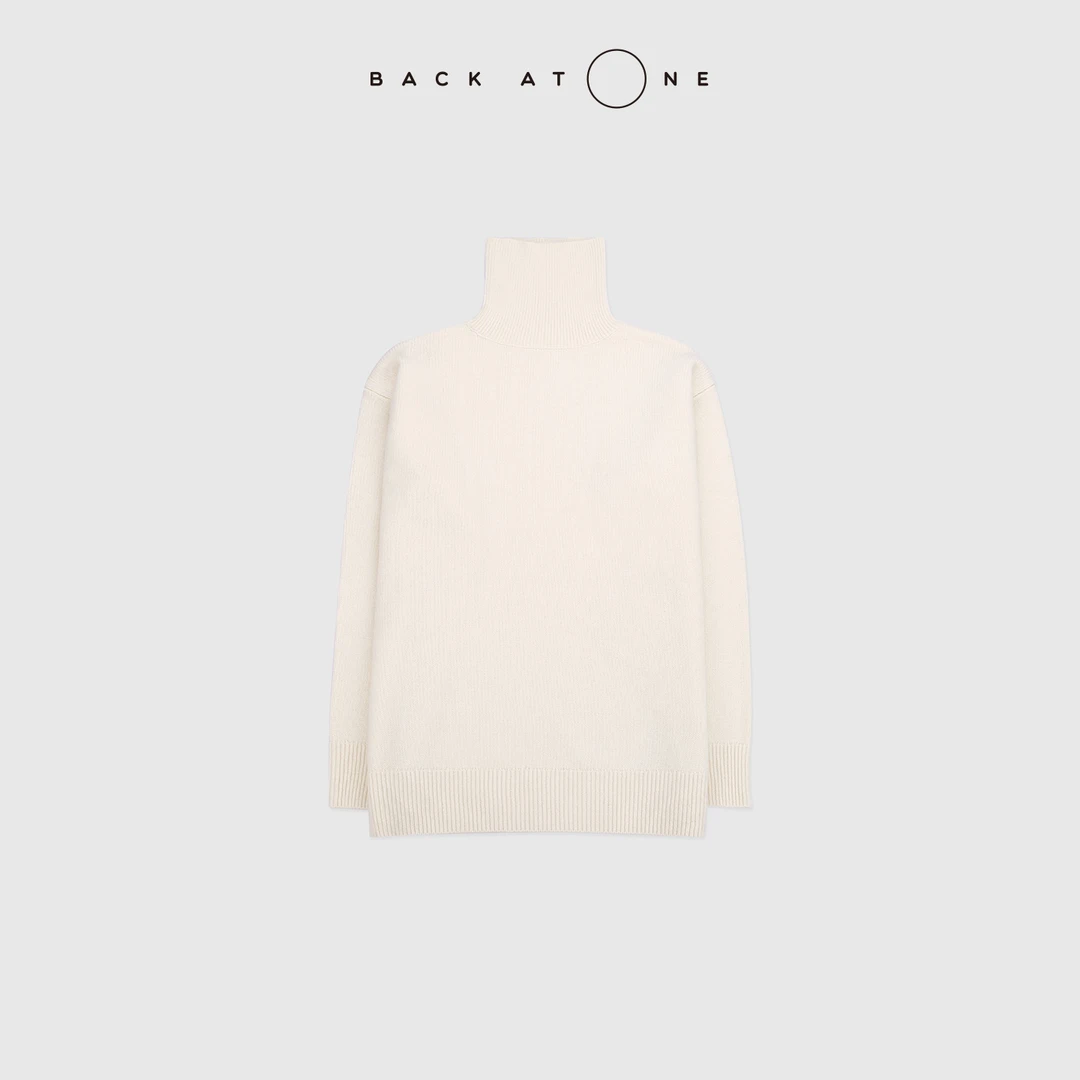 BACKATONE“寻真之旅”高领羊绒羊毛软糯白色针织衫 BFF-1AB558H-K