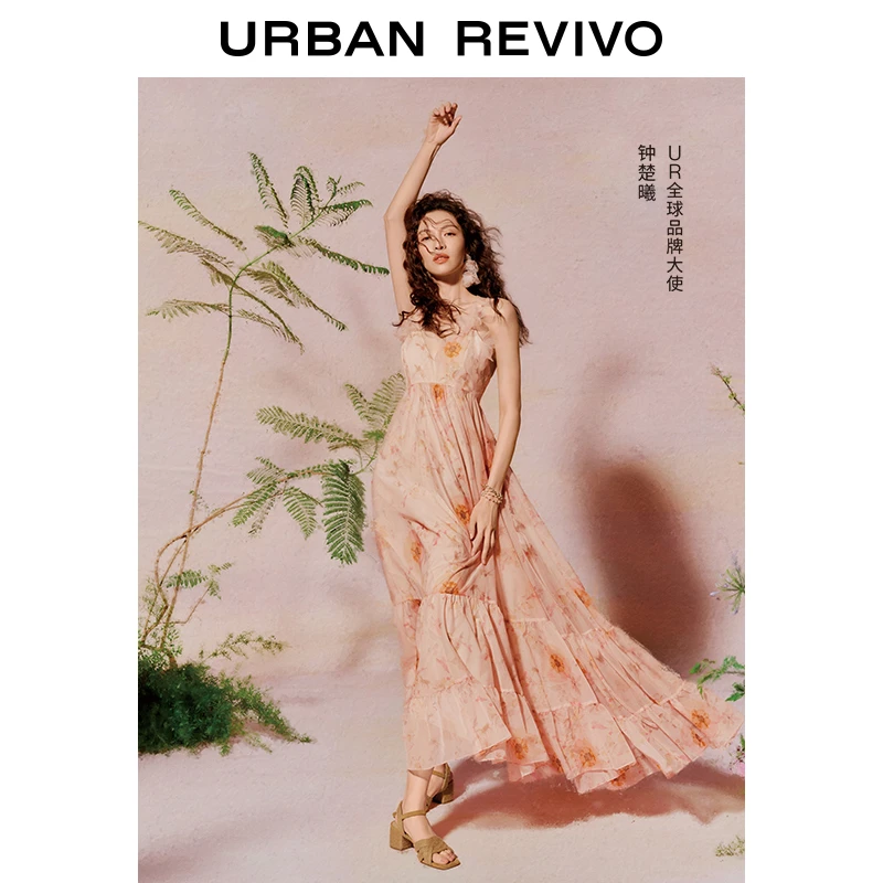 【钟楚曦联名款】UR2025秋季新款女度假风碎花连衣裙UYL750117