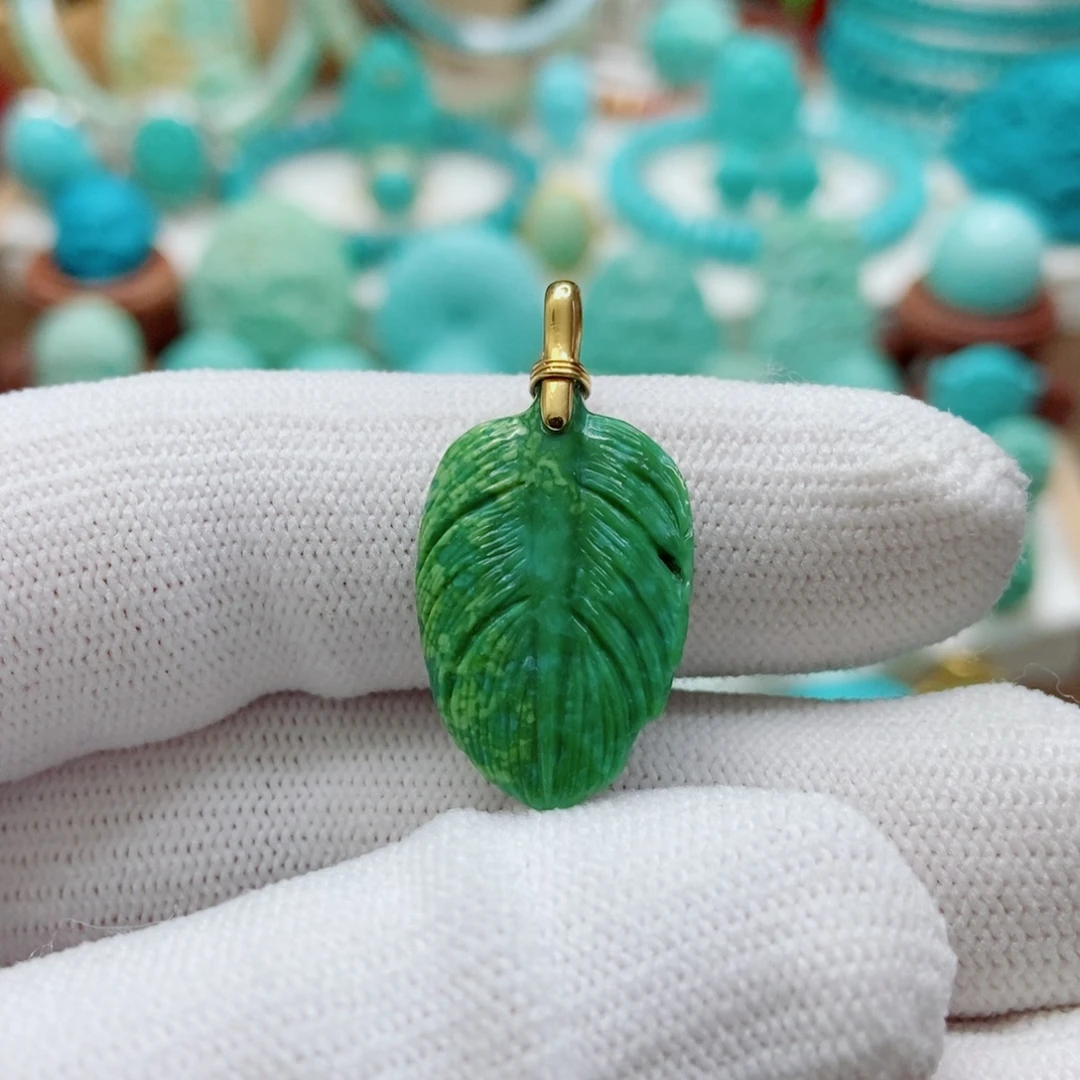 绿松石18K金镶嵌羽毛