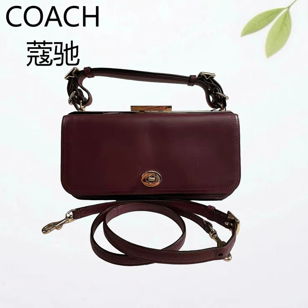95新 COACH/蔻驰 酒红色手提斜挎包G25804161底长29X14