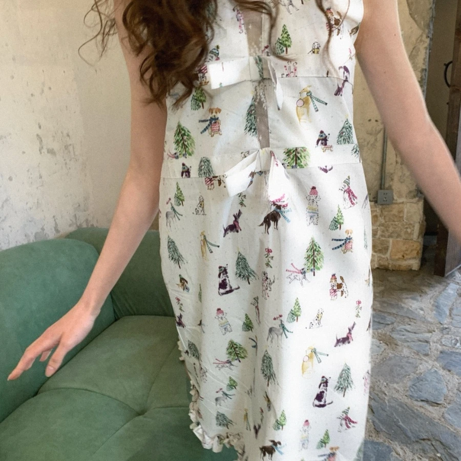 制造后花园*twilight系列度假风童趣彩色印花拼蕾丝无袖A字连衣裙