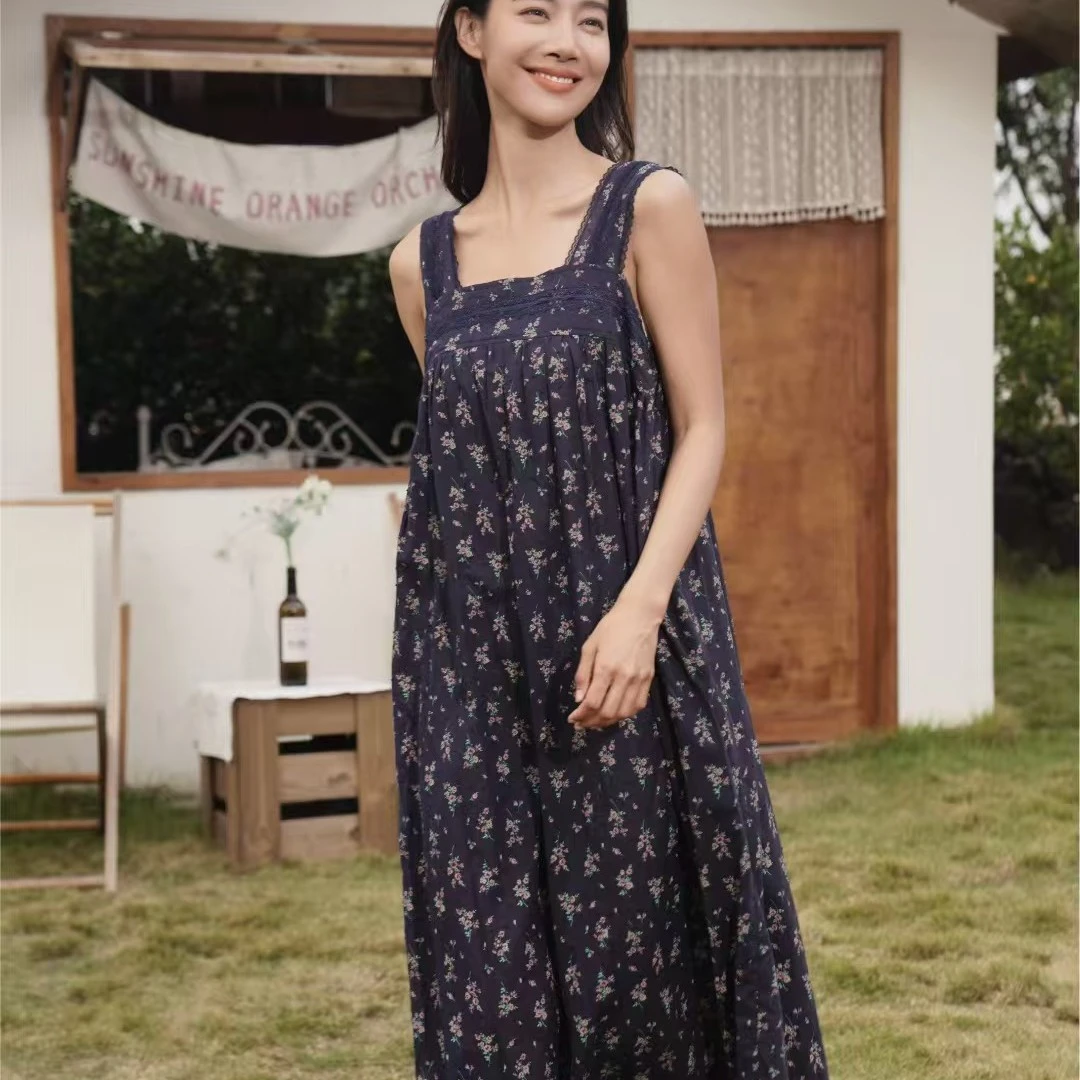 韩绿碎花吊带裙时尚百搭中长款连衣裙25207