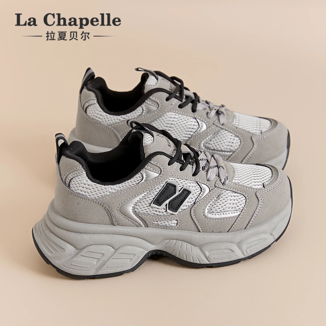 拉夏贝尔老爹鞋女2025年春季新款百搭轻便厚底增高网面运动休闲鞋