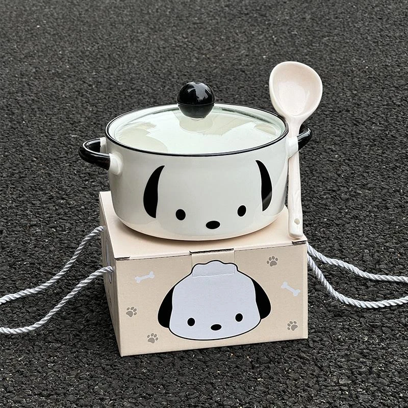 ins风韩式帕恰狗陶瓷泡面碗带盖学生宿舍用螺蛳嗦粉碗大容量汤碗