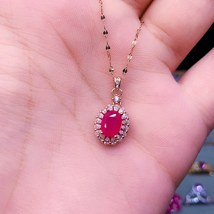 红宝石颈饰银S925镶嵌