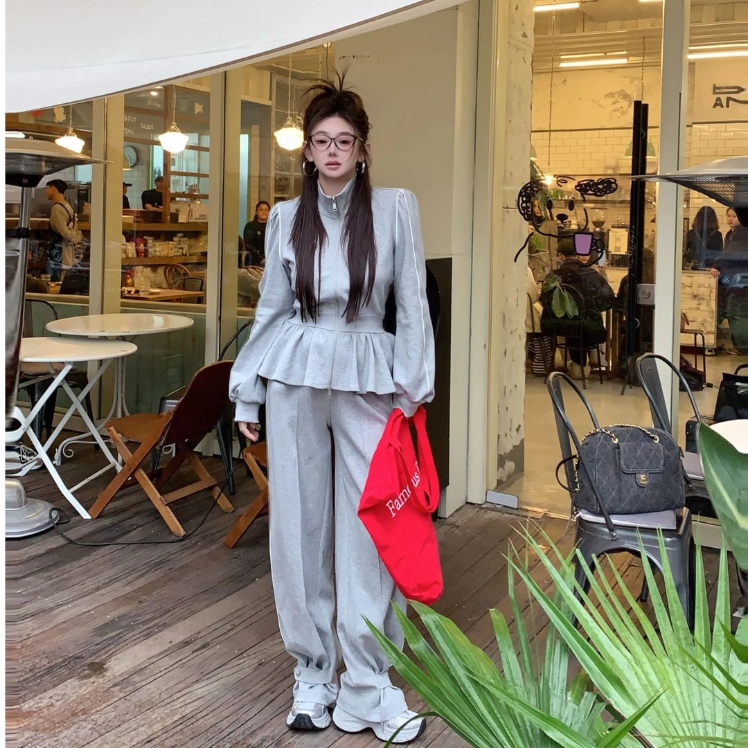 【胖小仙】<自在简括>休闲百搭花边抽绳高级感大码卫衣裤子套装