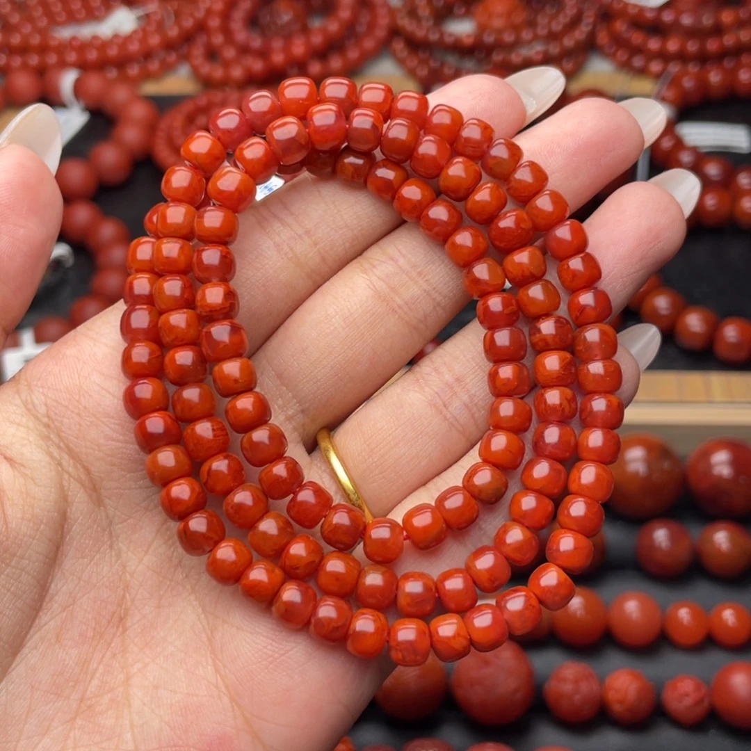 南红玛瑙未镶嵌手串Y6mm收藏满肉妖孽牛血火焰老型108