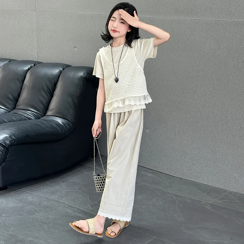 简约潮牌店铺儿童服装2025年款衣服女童装夏装套装6-12岁高级感15