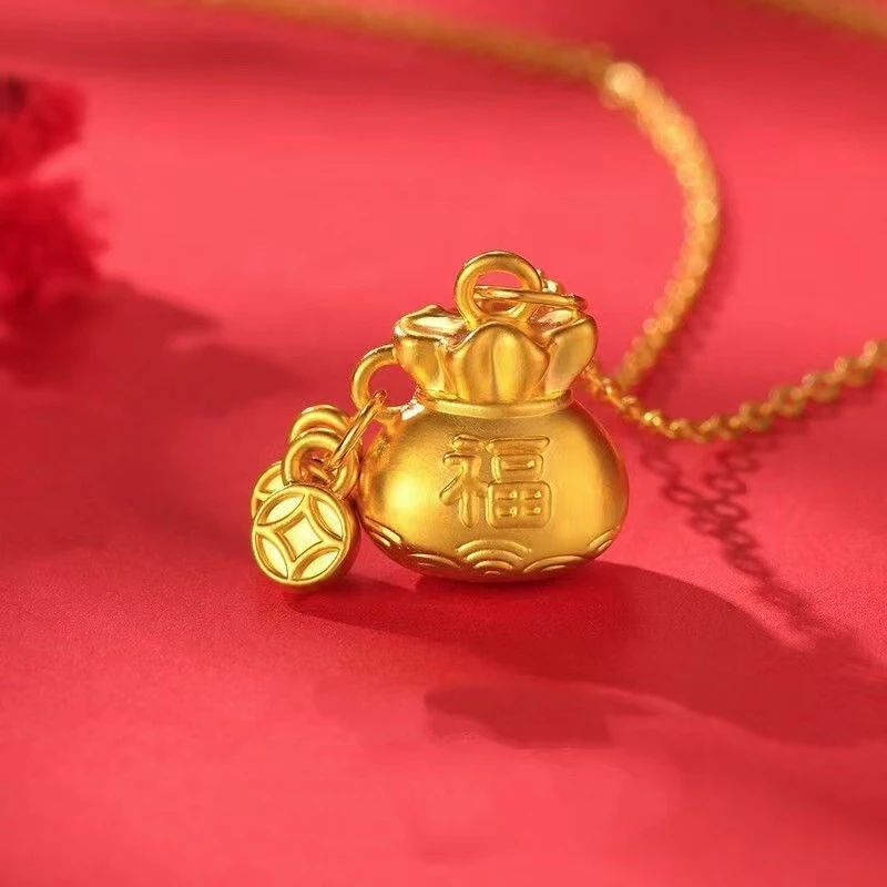 时尚百搭转运珠女金色实心项链精美坠链气质首饰颈链