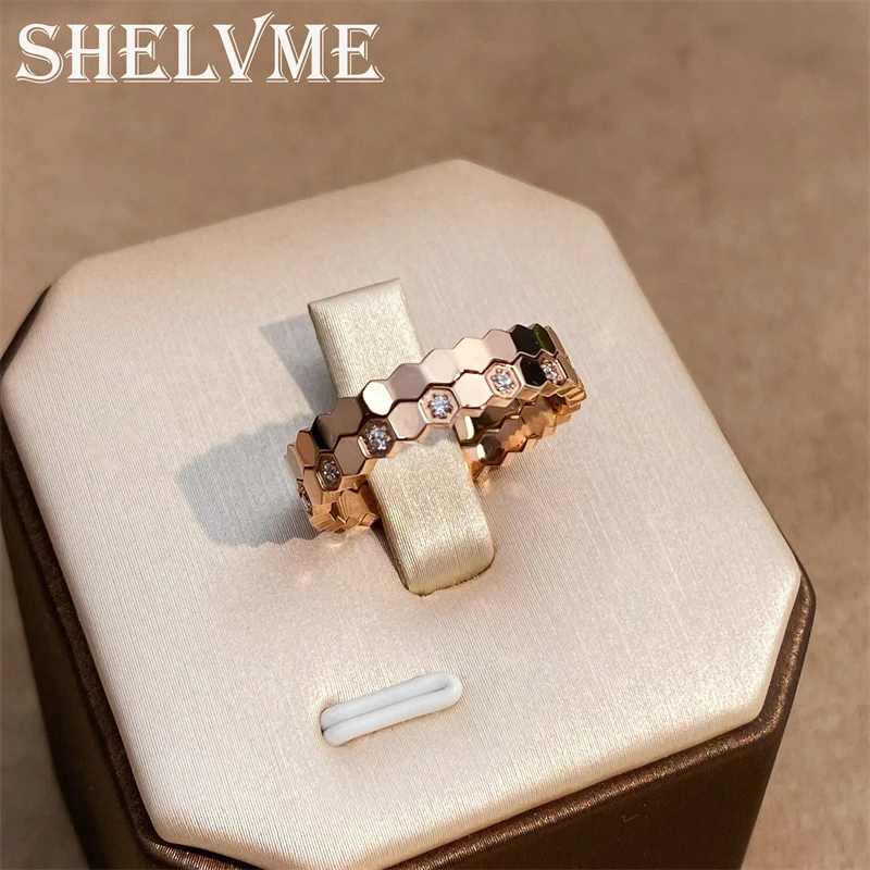 钛钢合成锆石戒指 cnc精工窄版蜂窝戒指尾戒百搭叠戴蜂巢指环对戒