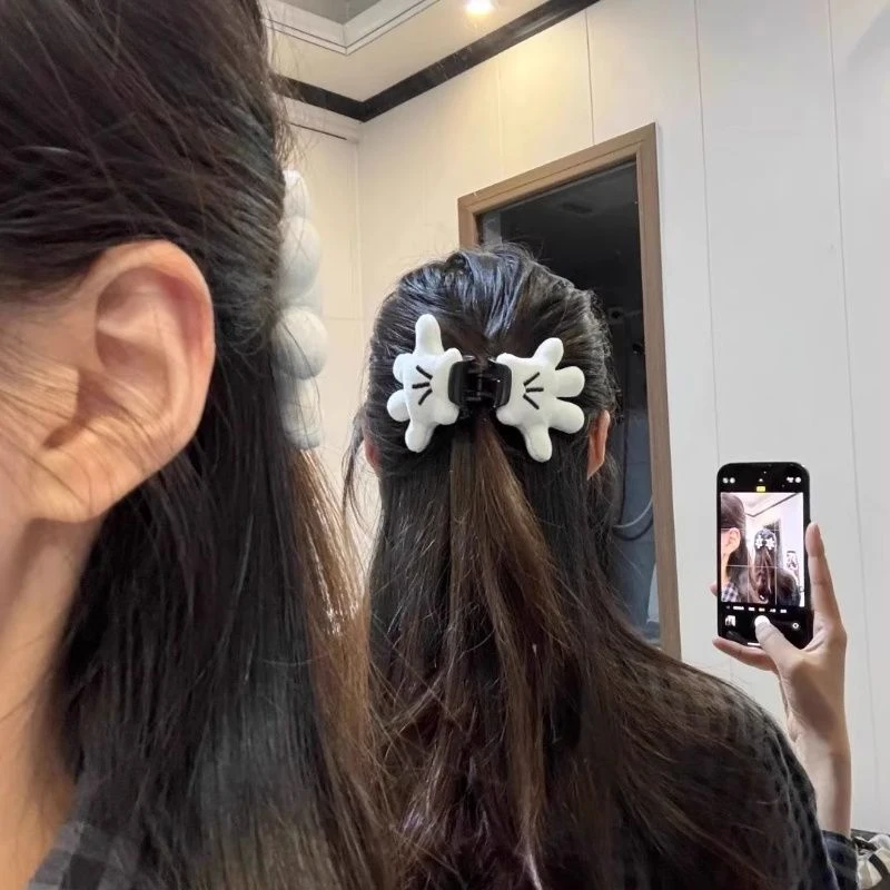 米奇手抓夹可爱毛绒ins风发夹创意立体公仔小手发饰拍照出片道具