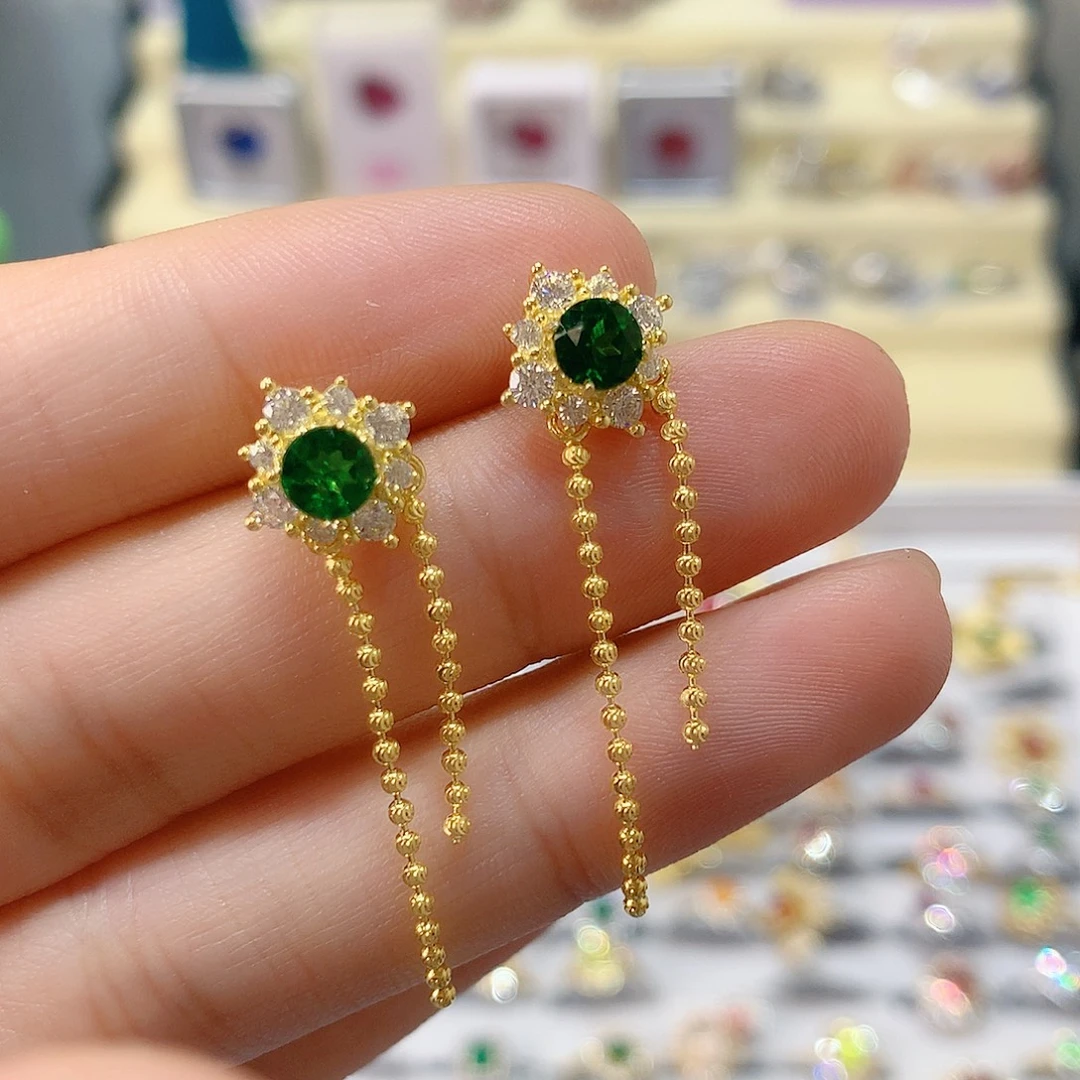 耳钉银S925镶嵌透辉石