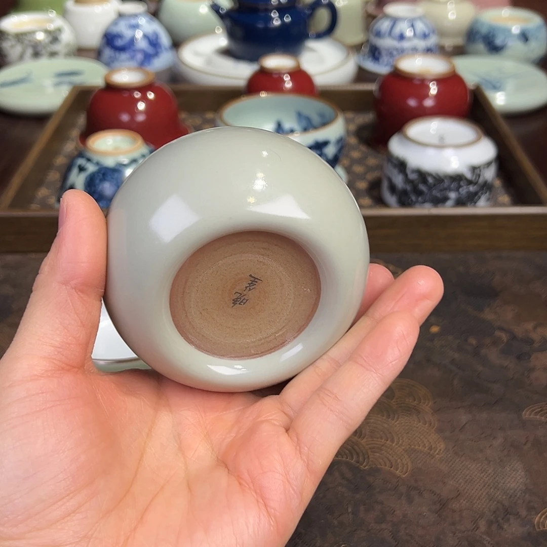 杯杯杯粉青开片佛手杯微瑕福利