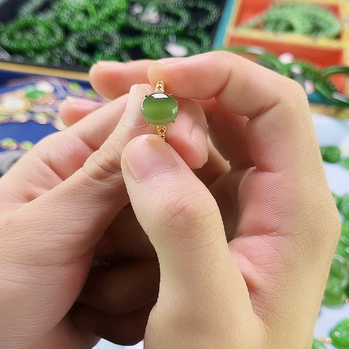 和田玉足银镶嵌戒指