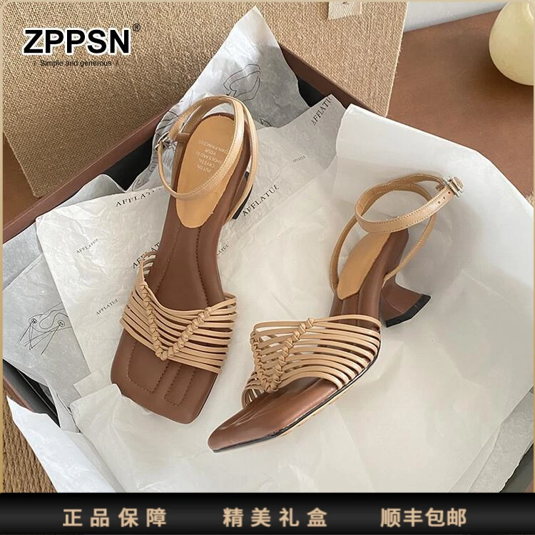 ZPPSN罗马鞋 高跟手工鞋编织凉鞋女百搭复古异形软底配裙子时尚女