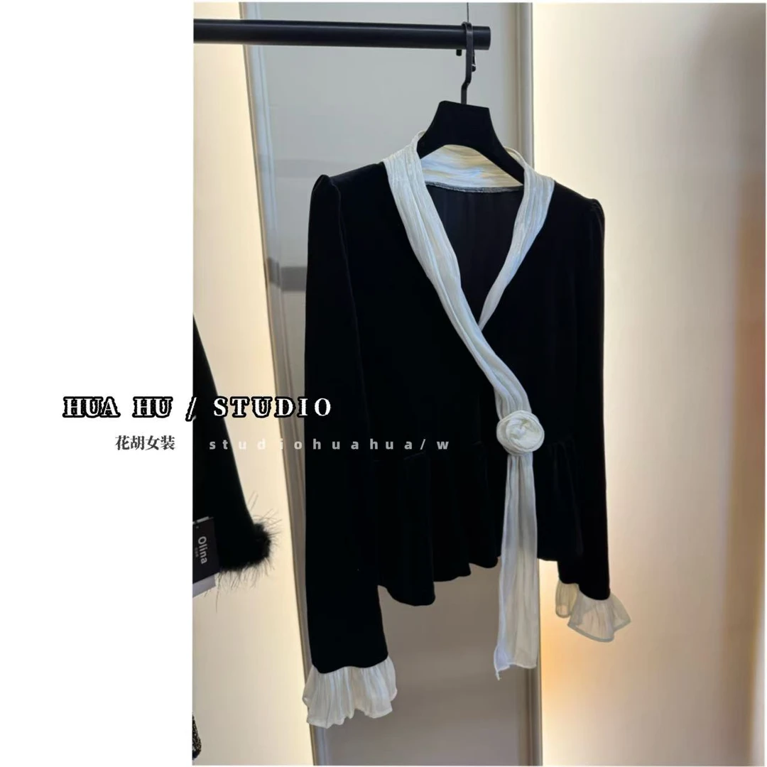 【月下玫瑰】美奢｜优雅｜设计师款时尚别致衬衣v领new 7017