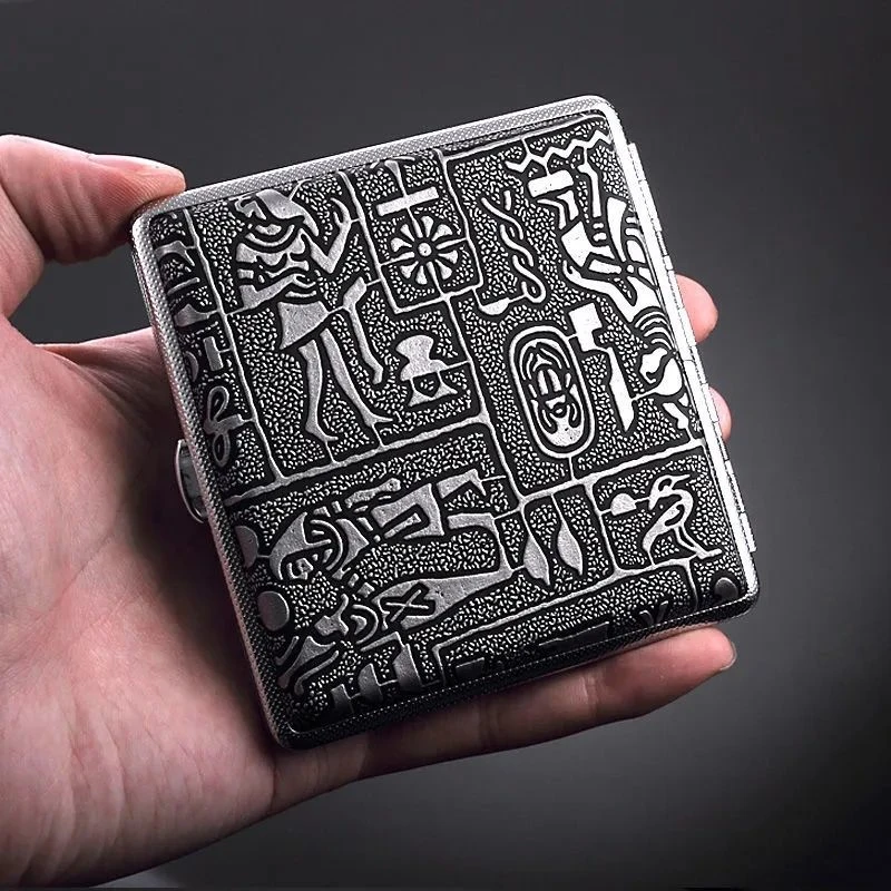 高档皮质花纹烟盒20支装超薄金属简约香菸便携香烟盒烟夹男士礼品