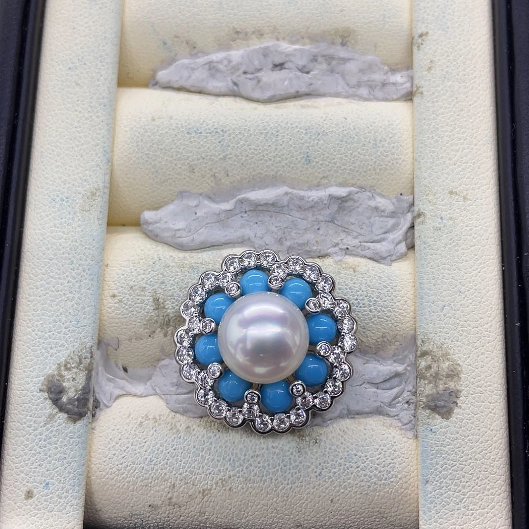 银S925镶嵌颈饰海水珍珠澳白炫彩宝石光吊坠